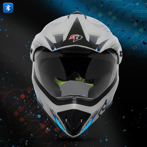Steelbird SBH-13 Racer Bluetooth Off Road ISI Certified Motocross Double Visor Full Face Helmet Outer Clear Visor and Inner Smoke Sun Shield (Large 600 MM, Glossy Titanium Grey Grey) - Image 4