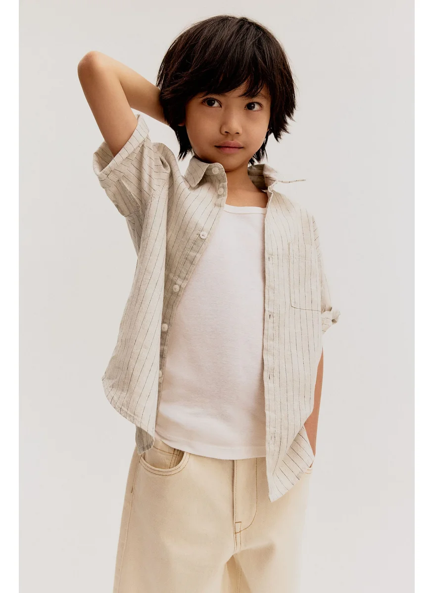 اتش اند ام Short-Sleeved Linen-Blend Shirt
