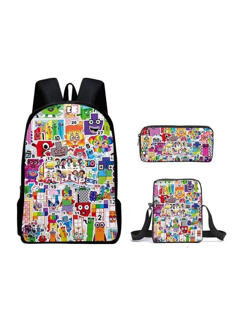 Student large capacity backpack cartoon backpack shoulder bag shoulder bag pencil case three piece set - Image 1