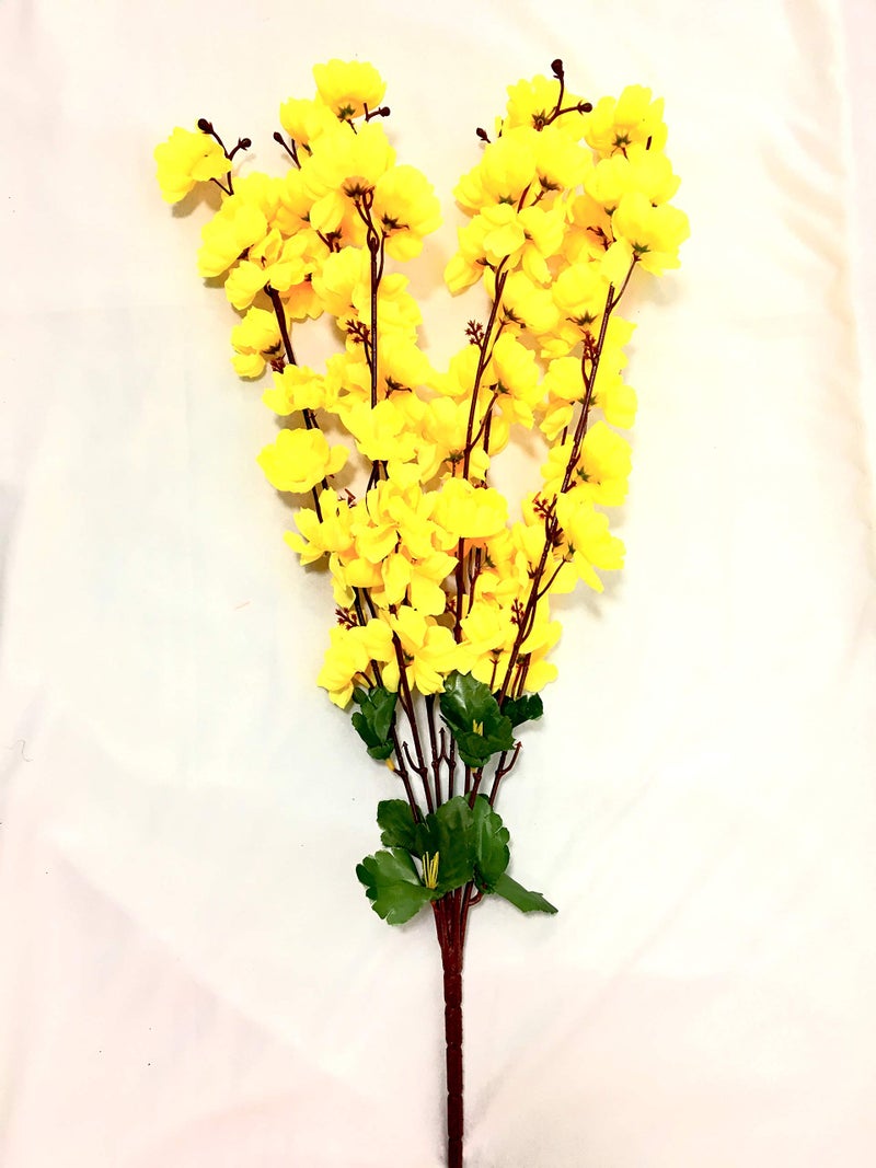 ARTSY® Artificial Flowers Bunch for Decoration Cherry Blossom, Ideal for vase, Home, Office Decor, Gifts, Craft, Artificial Plants for Decoration, Without vase, Yellow, 1 Piece, 55 cm Height, Fabric | - Image 3