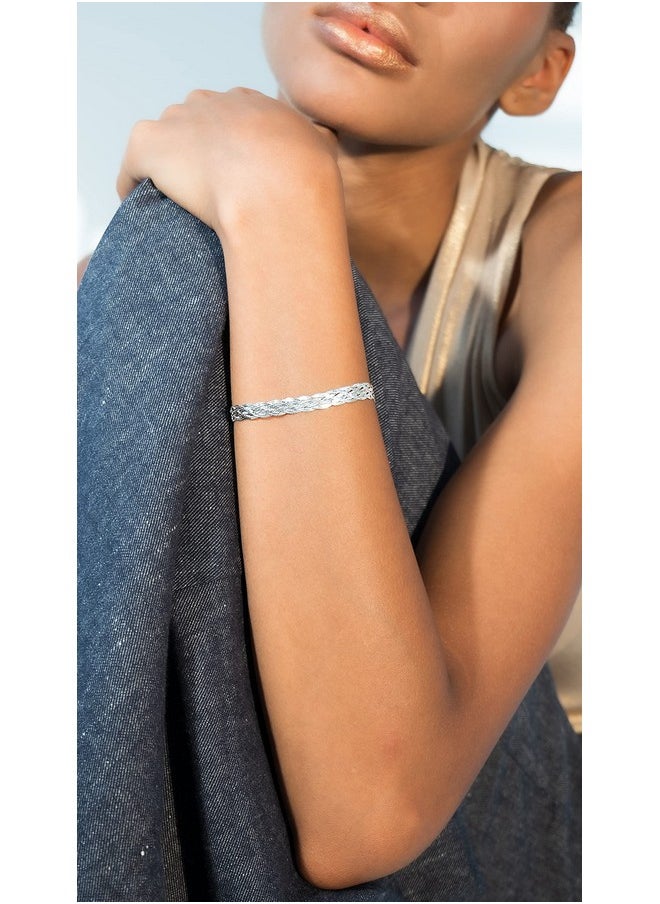 MiaBella - 925 Sterling Silver Italian 6-Strand Diamond-Cut 7Mm Braided Herringbone Chain Bracelet For Women, 925 Italy (Length 7.25 Inches) - Image 1