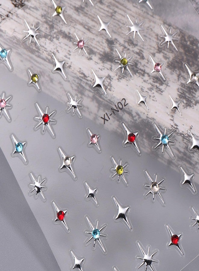 Charmark Star Nail Art Stickers: Rhinestone Decals - 3D Silver, Gold, Black & White - Self-Adhesive DIY Acrylic Nail Art Supplies - 6 Sheets - Image 4