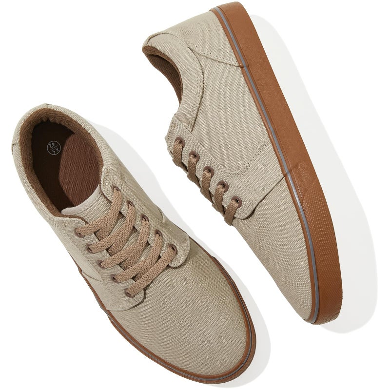 BENPAO Mens White Casual Shoes All Black Fashion Sneakers for Men Low Top Lace Up Canvas ShoesMocha Brownus085 - Image 2