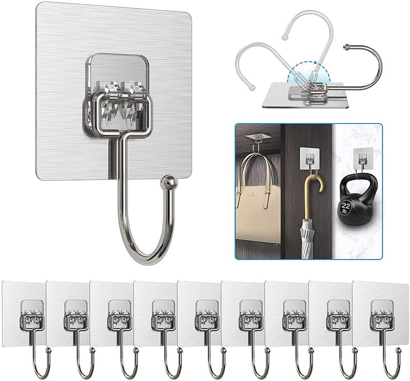JHEPCOIN Self Adhesive Wall Hooks PVC Waterproof Big Adhesive Heavy Duty Sticky Stainless Steel Hooks Hanging Capacity 10KG Multipurpose Home Storage Pack of 5 - Image 1