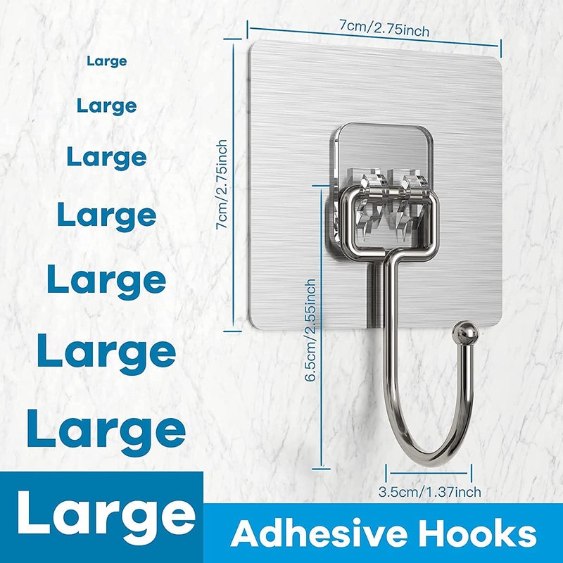 JHEPCOIN Self Adhesive Wall Hooks PVC Waterproof Big Adhesive Heavy Duty Sticky Stainless Steel Hooks Hanging Capacity 10KG Multipurpose Home Storage Pack of 5 - Image 5