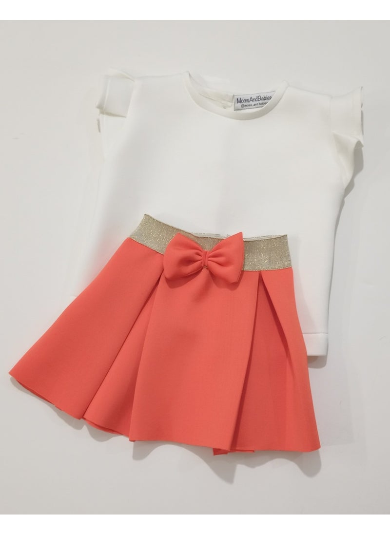 Moms And Babies Children's Blouse Skirt Set Children's Double Skirt Set Orange - Purple - White Diving Fabric 0 - 5 Years  - Image 2
