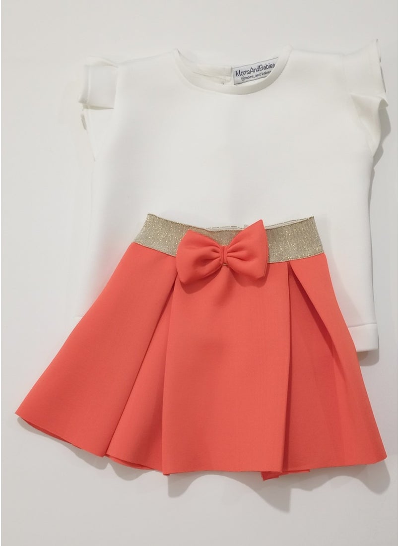 Moms And Babies Children's Blouse Skirt Set Children's Double Skirt Set Orange - Purple - White Diving Fabric 0 - 5 Years  - Image 1
