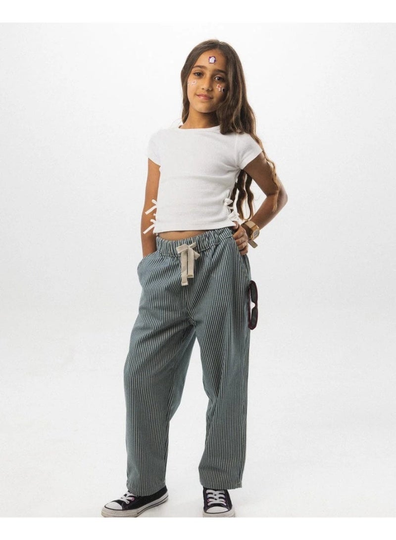 In Your Shoe White & Blue Striped Kids Super Oversized Jeans - Image 3