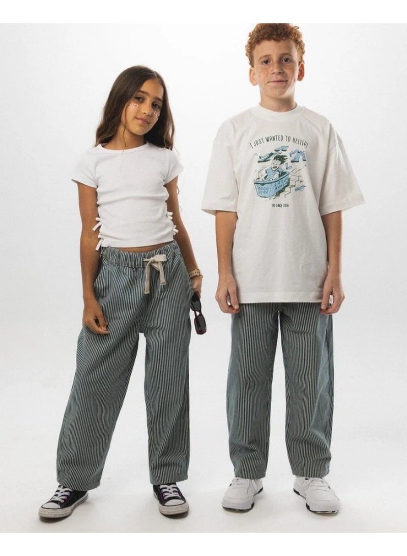 In Your Shoe White & Blue Striped Kids Super Oversized Jeans - Image 2