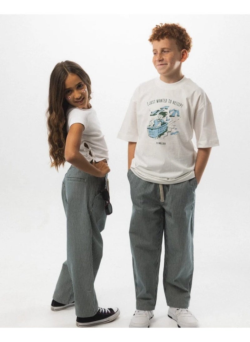 In Your Shoe White & Blue Striped Kids Super Oversized Jeans - Image 1