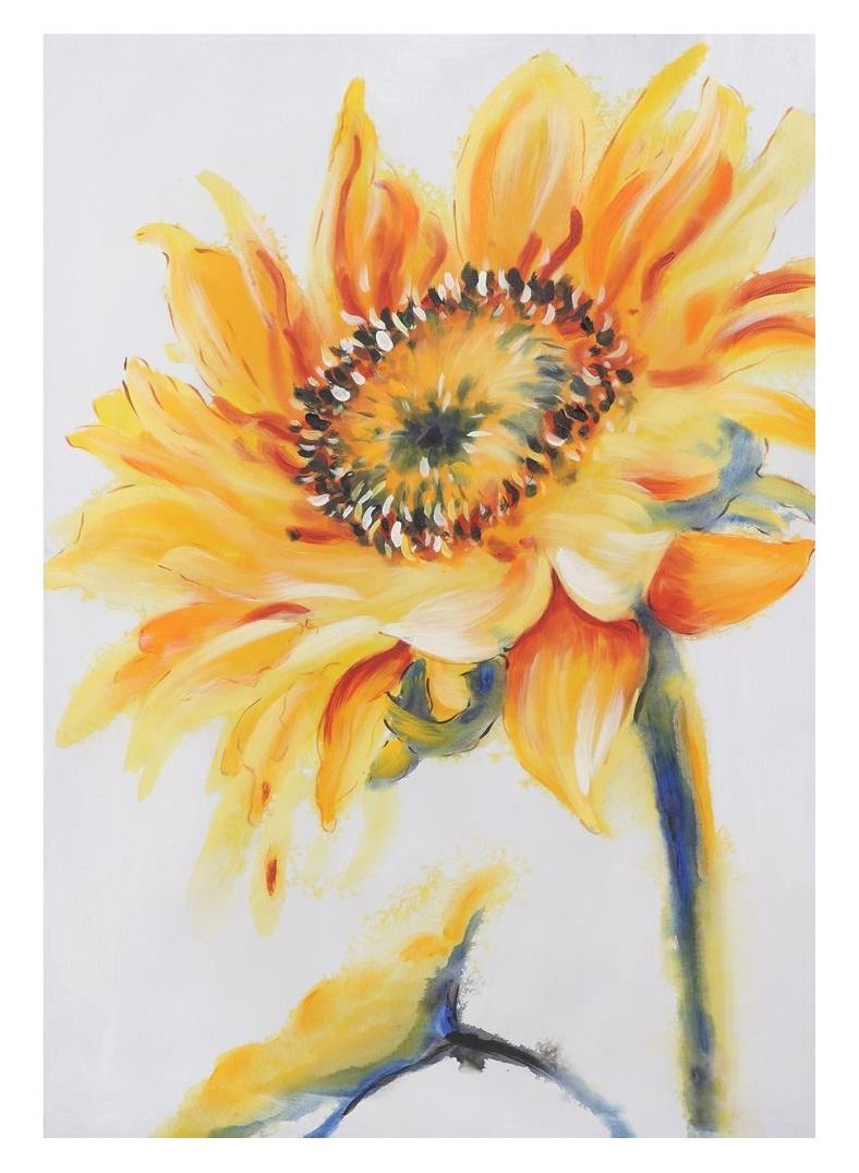 KANGAROO Hand drawn sunflower painting in bright yellow and orange colors on a white background. - Image 1