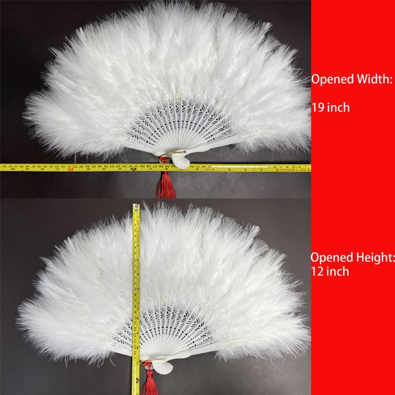 Happy Feather Handheld Marabou Feather Fan, 1920s Vintage Style Flapper Hand Fan for Costume Party and Dancing-WHITE - Image 3