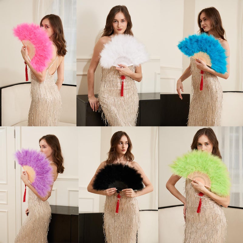 Happy Feather Handheld Marabou Feather Fan, 1920s Vintage Style Flapper Hand Fan for Costume Party and Dancing-WHITE - Image 5