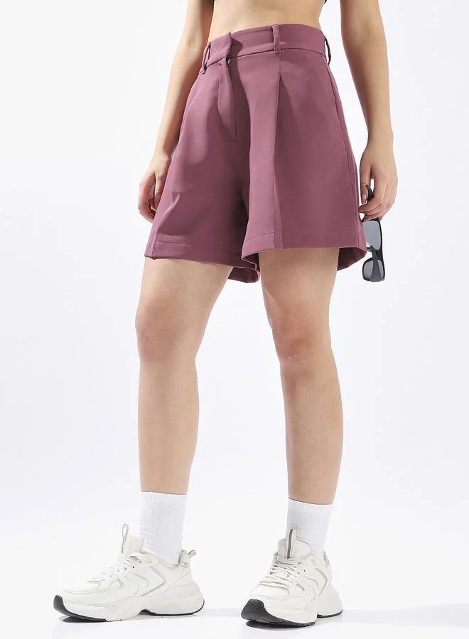Hubberholme Onion Tailored Shorts for Women Tailored Fit 91% Polyester 9% Spandex Button Closure