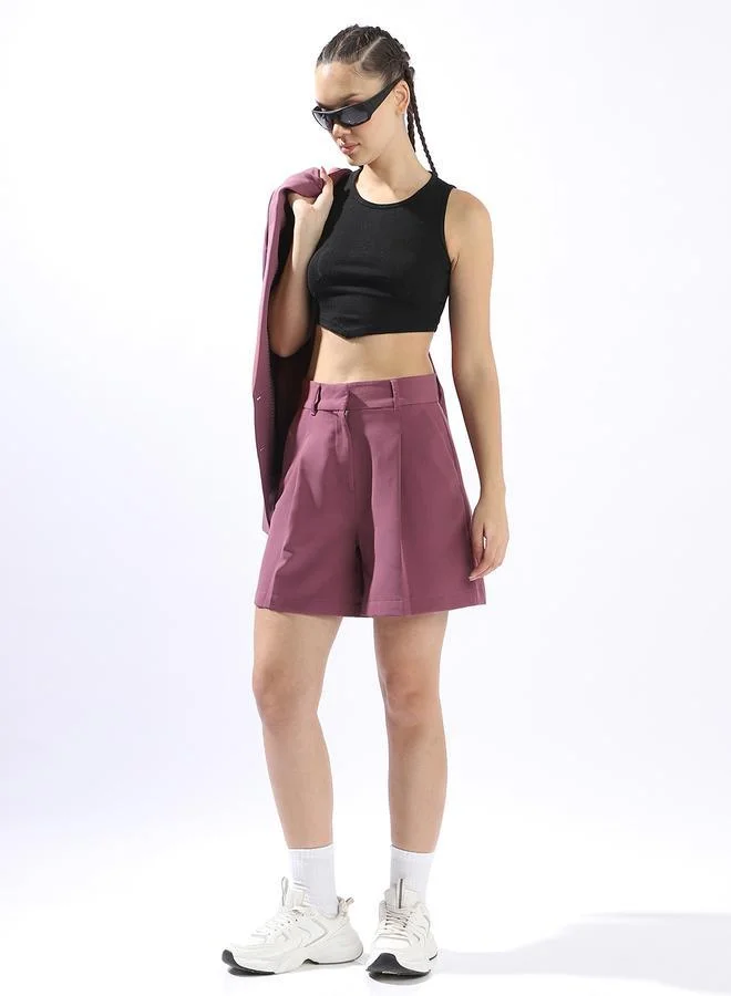 Hubberholme Onion Tailored Shorts for Women Tailored Fit 91% Polyester 9% Spandex Button Closure
