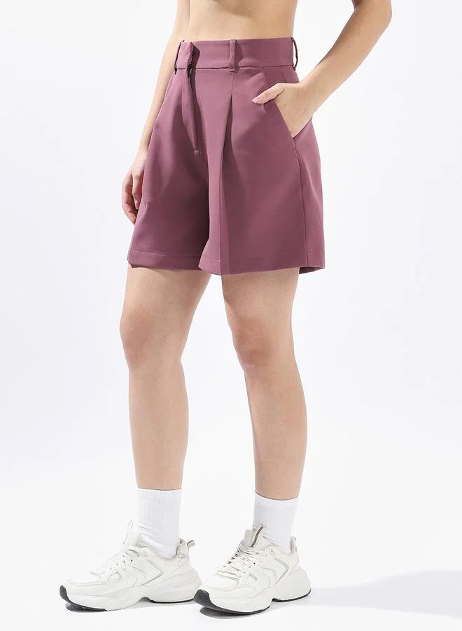 Hubberholme Onion Onion Tailored Shorts for Women Tailored Fit 91% Polyester 9% Spandex Button Closure for Women | Best Price UAE