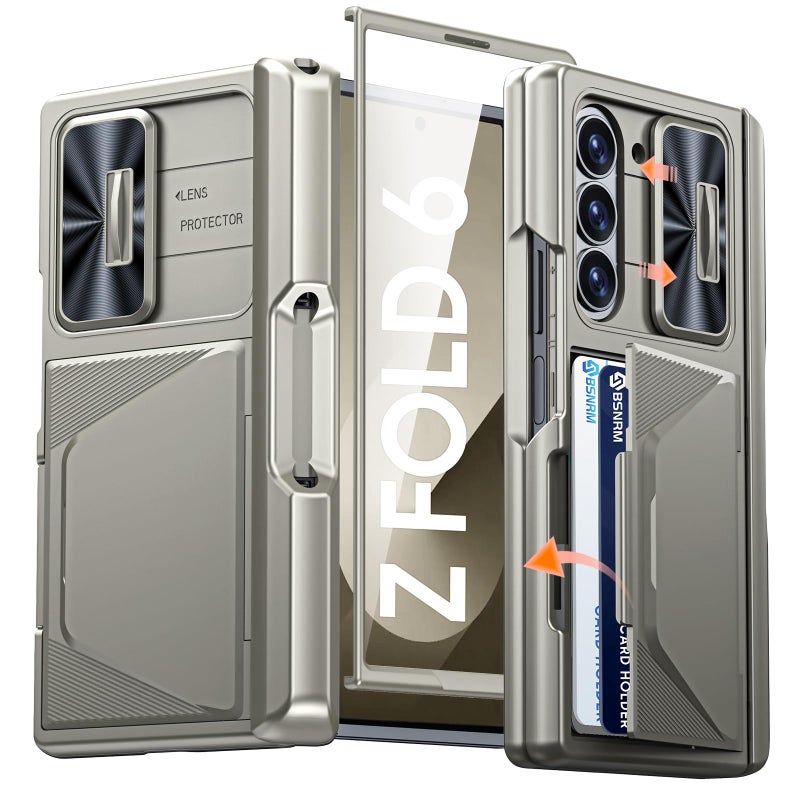 BSNRM for Samsung Galaxy Z Fold 6 Case with Card Holder RFID Blocking S Pen Holder Slide Camera Cover Hinge Protection FullBody Rugged Shockproof Wallet Case for Galaxy Z fold 6Titanium Gold - Image 2