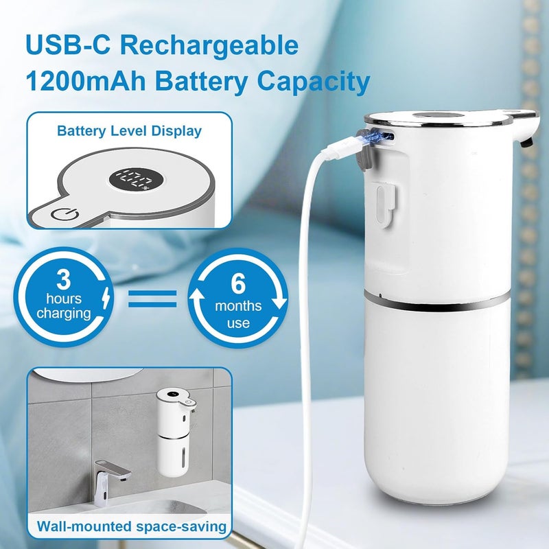 موزع الصابون السائل الأوتوماتيكي، بدون لمس، قابل لإعادة الشحن عبر USB، ذكي، 6 مستويات قابلة للتعديل، سعة 380 مل، مثبت على الحائط للحمام والمطبخ وصابون الأطباق - Image 4