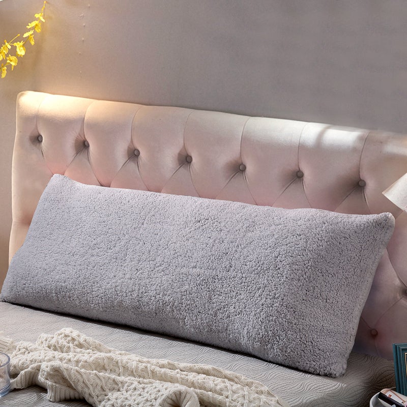 Reafort Ultra Soft Sherpa Body Pillow CoverCase with Zipper Closure 21x54 21x54 Body Pillow Cover Silver Grey