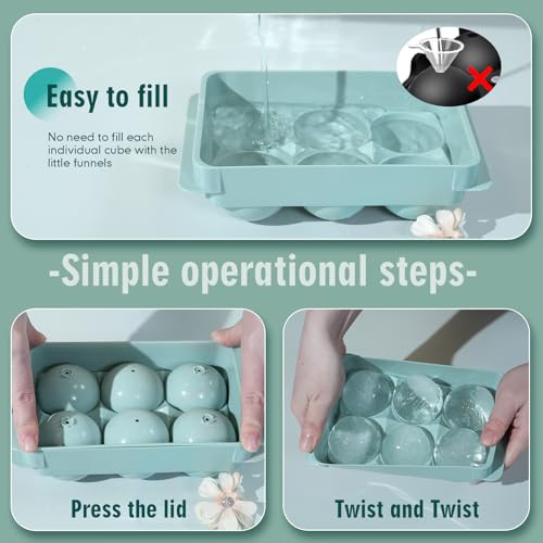 WIBIMEN Large Ice Cube Molds, Big Round Whiskey Ice Cube Trays for Freezer, Easy to Fill & Release, Whiskey Bourbon Cocktail(1.9In*6 Balls- Blue/2 Pack) - Image 4