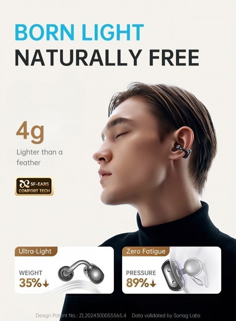 ساناج سماعات SANAG S6S Pro اللاسلكية، سماعات بلوتوث مفتوحة بمشبك الأذن، خفيفة الوزن 4 جرام بمقاس مريح، مكالمات واضحة، عمر بطارية طويل 42 ساعة، مقاومة للعرق IPX4، متوافقة مع iOS وAndroid - ذهبي - Image 4