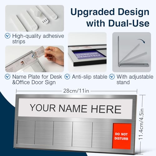 EliteSign Name Plate for Desk& Office Door Sign, 6 Options Do Not Disturb, In A Meeting, Out of Office, Working Remotely, Please Knock, Stick or Stand with Desk Name Plate, Black no icon - Image 3
