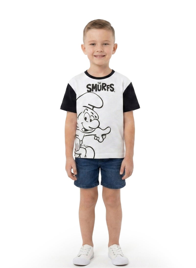 THE SMURFS تي شيرت كبير الحجم للأولاد الصغار من السنافر مع رسومات أمامية وخلفية - Image 2
