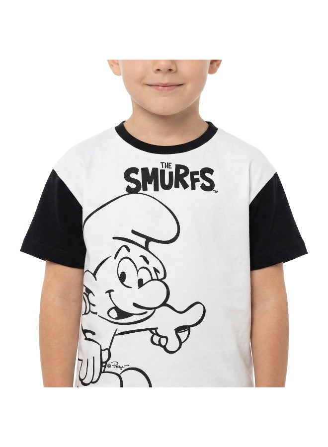 THE SMURFS تي شيرت كبير الحجم للأولاد الصغار من السنافر مع رسومات أمامية وخلفية - Image 1