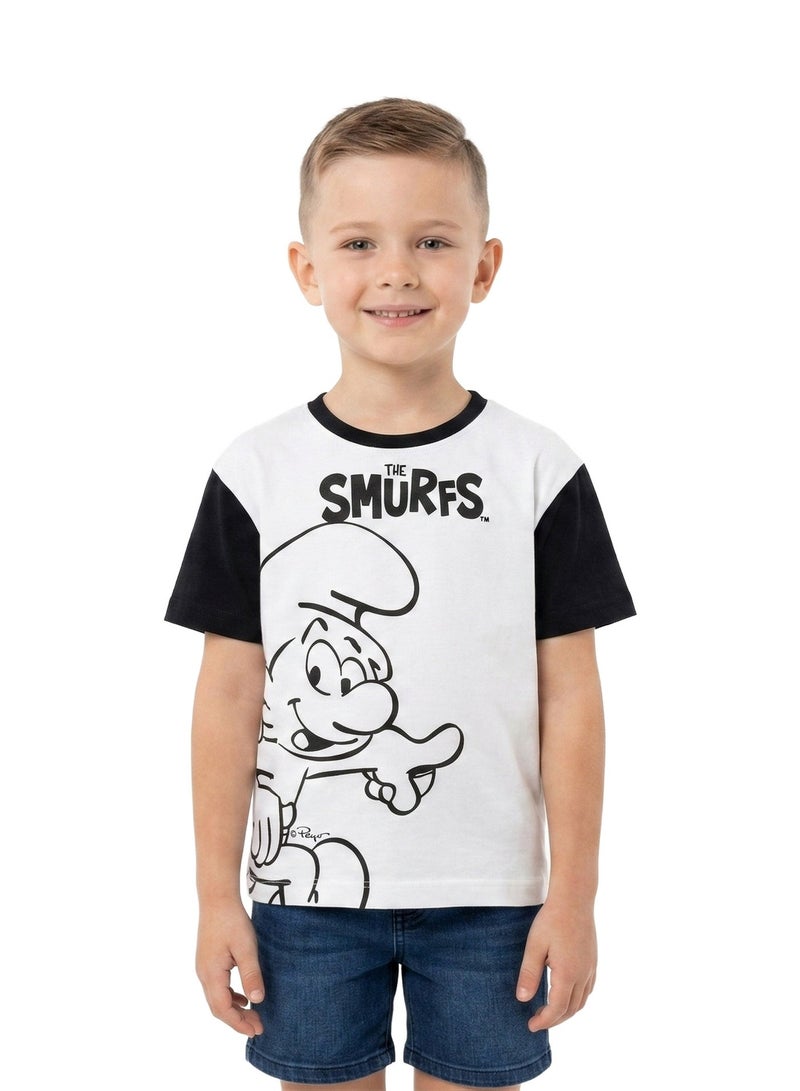 THE SMURFS تي شيرت كبير الحجم للأولاد الصغار من السنافر مع رسومات أمامية وخلفية - Image 3