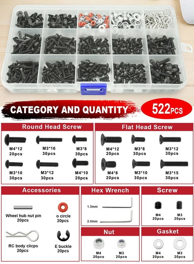 OGUNKE RC Tool Kit Screwdriver Set (Flat, Phillips, Hex) Metal Holder, RC Work Stand, 522PCS Screw Kit, Pliers Set, Body Reamer, Wrench, Tray, Repair Tool for RC Car Boat Quadcopter Helicopter -27pcs (Red) - Image 5