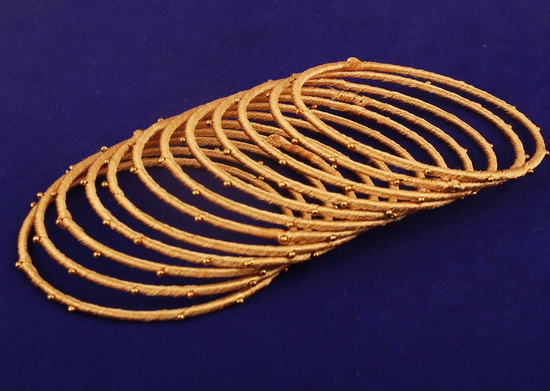 Touchstone "Silk Thread Bangle Collection Indian Bollywood Handcrafted Faux Silk Thread Exotic Look with Golden Beads Light Yellow Designer Bangle Bracelets Set of 12 For Women - Image 3