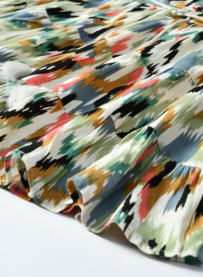 بيلا مودا فستان بطبعات مجردة بكشكشة - Image 5