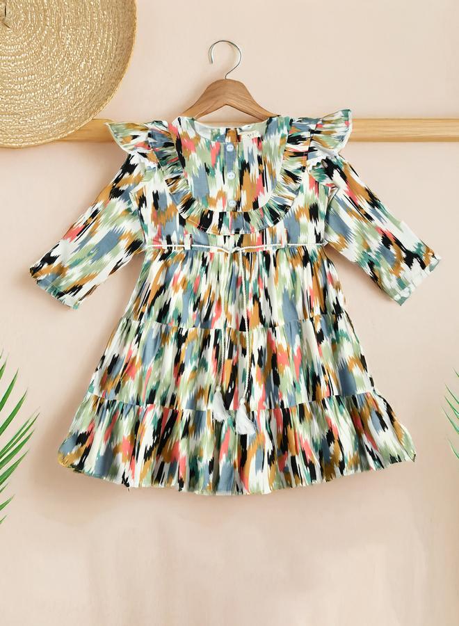 بيلا مودا فستان بطبعات مجردة بكشكشة - Image 1