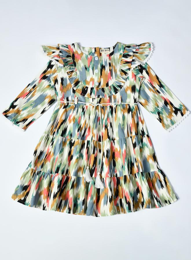 بيلا مودا فستان بطبعات مجردة بكشكشة - Image 2