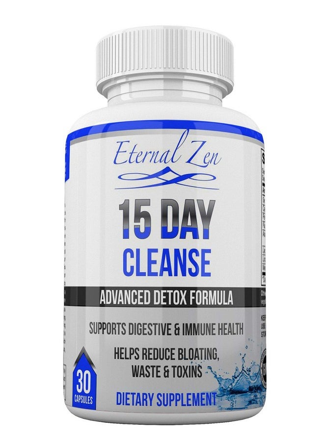 إتيرنال زن منظف القولون Eternal Zen 15 Day Colon Cleanser Detox مع أعشاب قوية للغاية، السنا هو ملين طبيعي سريع المفعول لتخفيف الإمساك - منظف الجسم بالكامل - 30 كبسولة  - Image 1