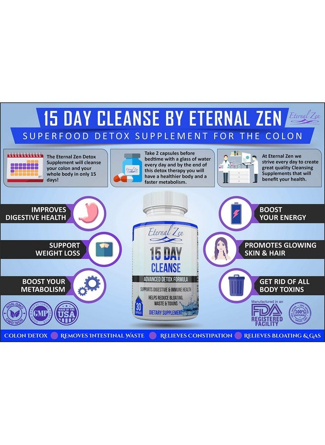 إتيرنال زن منظف القولون Eternal Zen 15 Day Colon Cleanser Detox مع أعشاب قوية للغاية، السنا هو ملين طبيعي سريع المفعول لتخفيف الإمساك - منظف الجسم بالكامل - 30 كبسولة  - Image 4