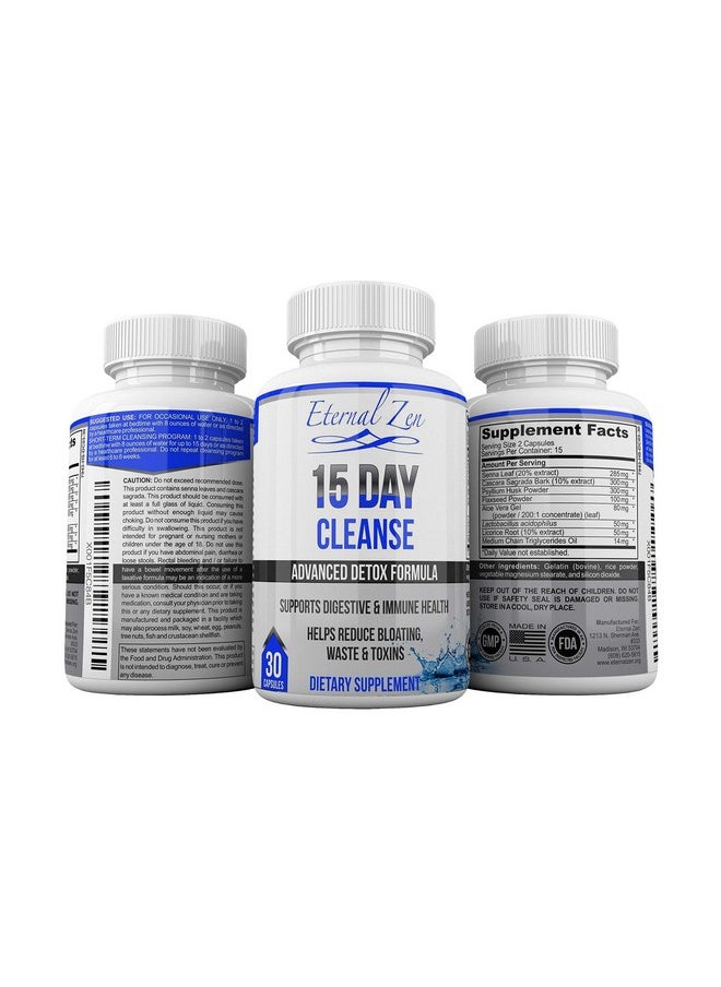 إتيرنال زن منظف القولون Eternal Zen 15 Day Colon Cleanser Detox مع أعشاب قوية للغاية، السنا هو ملين طبيعي سريع المفعول لتخفيف الإمساك - منظف الجسم بالكامل - 30 كبسولة  - Image 3