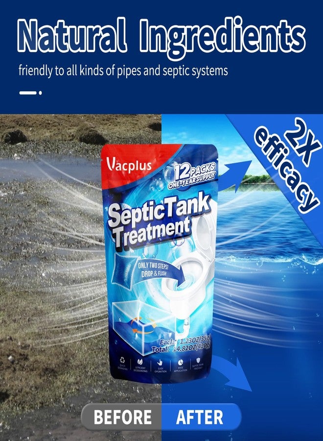 Vacplus Septic Tank Treatment 12 Pcs for 1-Year Supply, Dissolvable Packs with Easy Operation, Durable Biodegradable Enzymes for Wastes, Greases & Odors, Blue, 2X Efficiency - Image 2