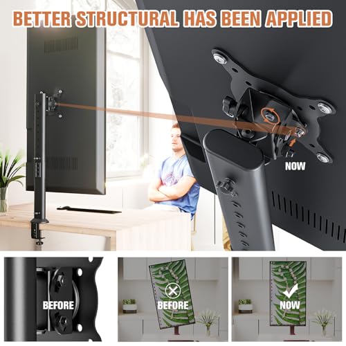 HEMUDU Single Tall Desk Monitor Arm Mount Stand Fit for 27 inch to 42 inch Flat Curved Computer Screen with Swivel Height Adjustable RotationHolds up to 77lbs Black - Image 3