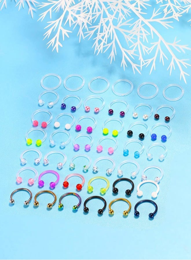 Cisyozi 16G Clear Plastic Septum Rings Jewelry Flexible Silicone Horseshoes Septum Nose Eyebrow Smiley Lip Ring Hoop Cartilage Helix Rook Daith EarringS Piercing Jewelry Retianer Women Men Work Sport - Image 2
