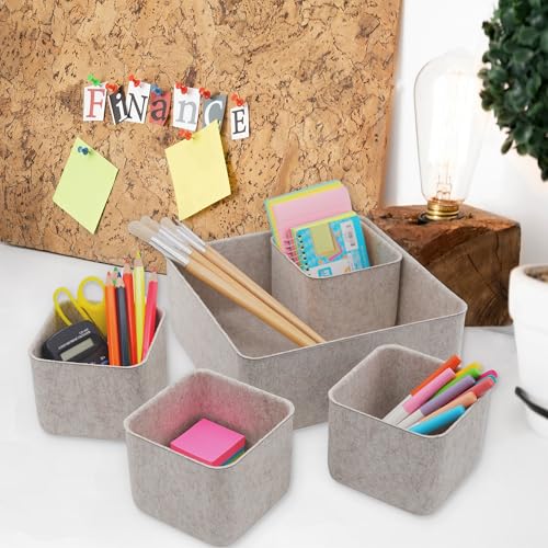 Welaxy Desk Drawer Organizers Storage bins Set Home Office Pen holder phone stand Remote controller Closet Cabinet boxes decluttering 5-piece gifts idea (Oatmeal) - Image 2