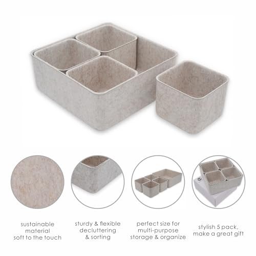 Welaxy Desk Drawer Organizers Storage bins Set Home Office Pen holder phone stand Remote controller Closet Cabinet boxes decluttering 5-piece gifts idea (Oatmeal) - Image 4