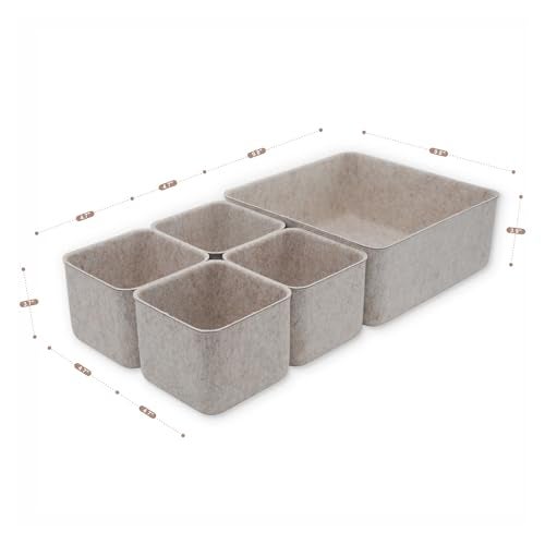 Welaxy Desk Drawer Organizers Storage bins Set Home Office Pen holder phone stand Remote controller Closet Cabinet boxes decluttering 5-piece gifts idea (Oatmeal) - Image 5
