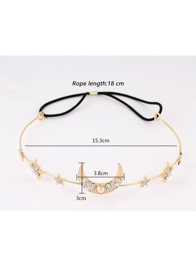 Zikra 1 Piece Gold Wedding Crystal Pendant Head Chain Moon Star Hair Ornament - Image 3