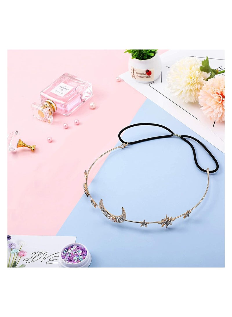Zikra 1 Piece Gold Wedding Crystal Pendant Head Chain Moon Star Hair Ornament - Image 4
