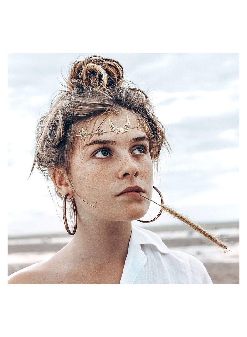 Zikra 1 Piece Gold Wedding Crystal Pendant Head Chain Moon Star Hair Ornament - Image 2