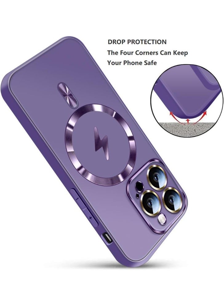 Compatible with Magnetic for iPhone 14 Pro Max Case, Built-in Camera Lens Protector, Compatible with MagSafe, Slim AG Matte Phone Case [Military-Grade Protection] Silicone Cover, Purple - Image 3