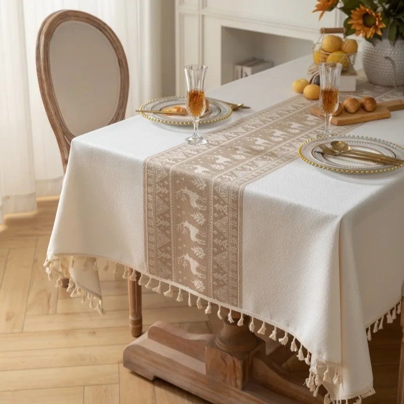 Bluejw Europe Fresh Style Light Luxury Rectangle Cotton Linen Striped Printed Tablecloth Set with Matching Table Runners for Home Dining - Image 1