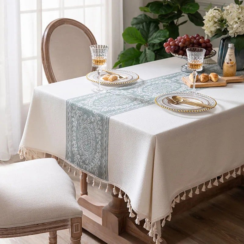 Bluejw Europe Fresh Style Light Luxury Rectangle Cotton Linen Striped Printed Tablecloth Set with Matching Table Runners for Home Dining - Image 5