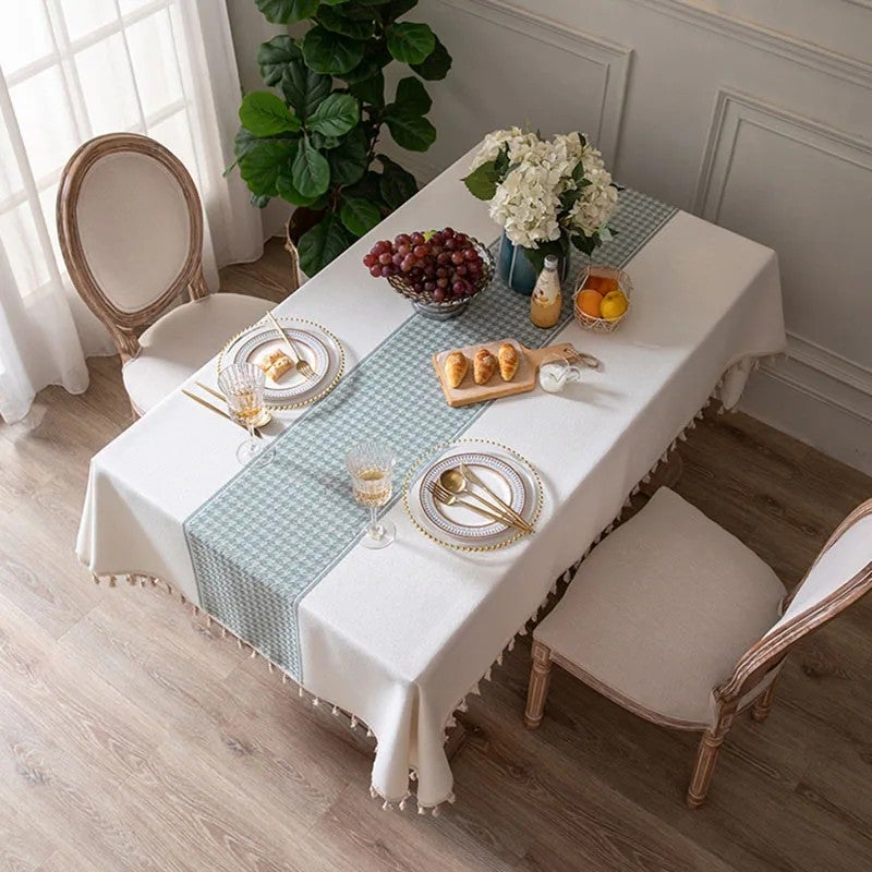 Bluejw Europe Fresh Style Light Luxury Rectangle Cotton Linen Striped Printed Tablecloth Set with Matching Table Runners for Home Dining - Image 4